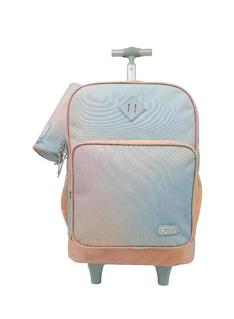 روكو حقيبة عربة متدرجة مع ملحق لجهاز مقاس 15.6 بوصة، خوخي مغسول/أخضر