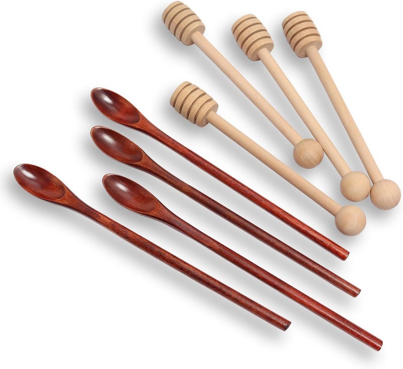 DEROWER 6.3Inch Wooden Honey Dipper Sticks: Long Handle Coffee Stirring Spoons - Honey Comb Sticks - Honey Wand for Honey Jar Dispense Drizzle Honey Wedding Party Favors - Image 1