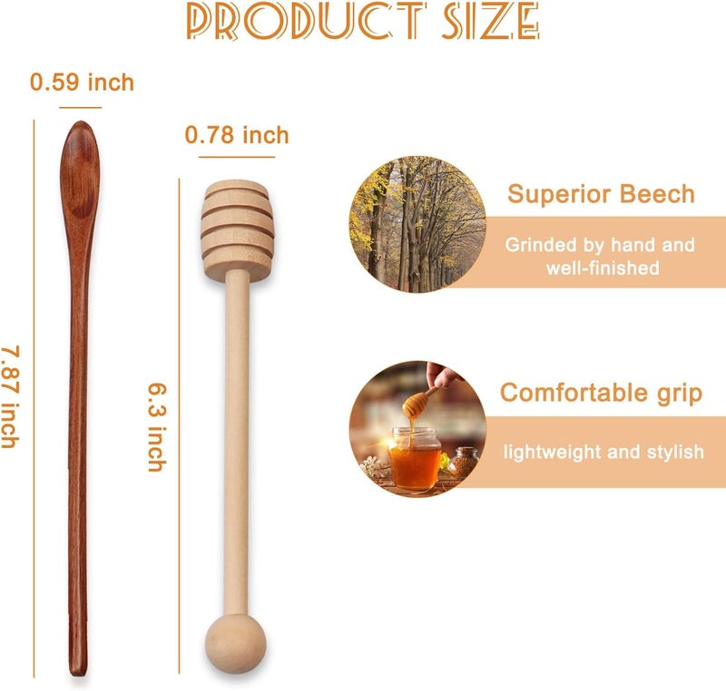 DEROWER 6.3Inch Wooden Honey Dipper Sticks: Long Handle Coffee Stirring Spoons - Honey Comb Sticks - Honey Wand for Honey Jar Dispense Drizzle Honey Wedding Party Favors - Image 2