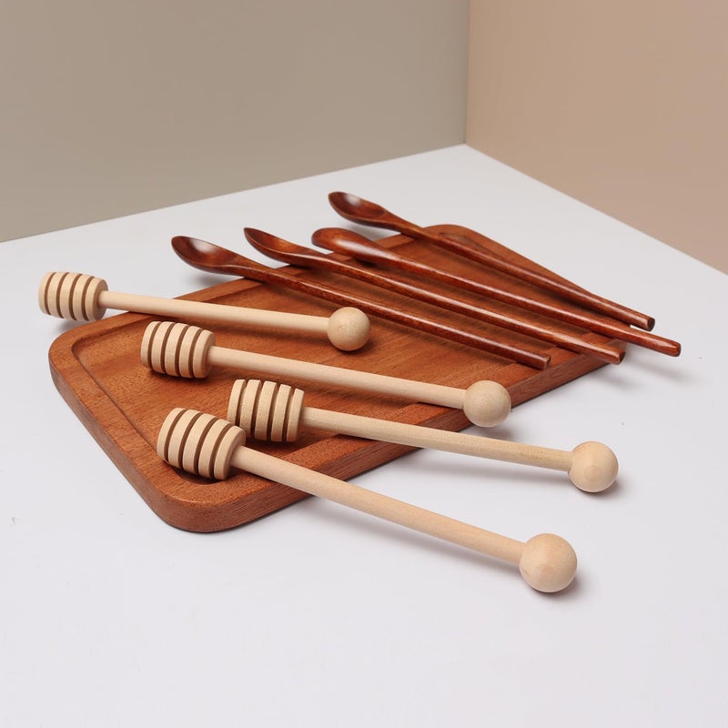 DEROWER 6.3Inch Wooden Honey Dipper Sticks: Long Handle Coffee Stirring Spoons - Honey Comb Sticks - Honey Wand for Honey Jar Dispense Drizzle Honey Wedding Party Favors - Image 3