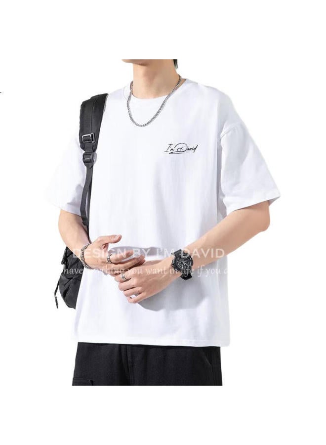 I'M David Men'S Short-Sleeve T-Shirt, Summer American Casual Versatile Top, Student Sports Loose Half-Sleeve Undershirt, White, Xl - Image 1