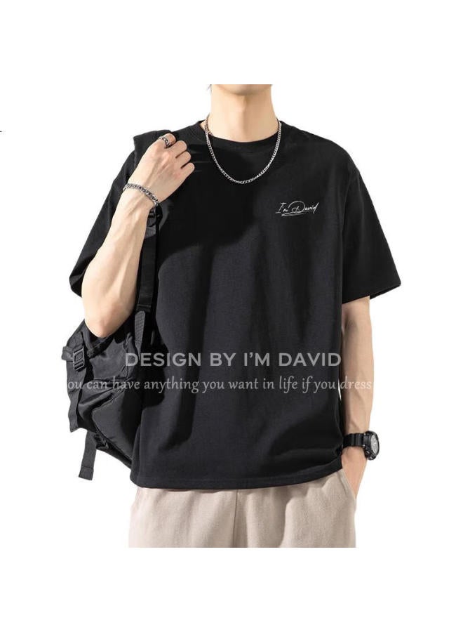 I'M David Men'S Short-Sleeve T-Shirt, Summer American Casual Versatile Top, Student Sports Loose Half-Sleeve Undershirt, White, Xl - Image 2