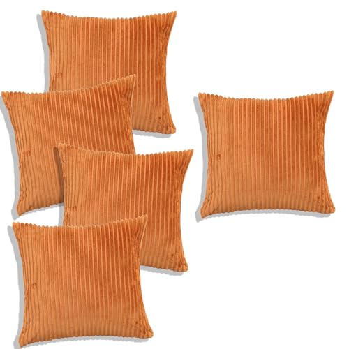 RD TREND® Cushion Cover Set of 5, Decorative Sofa Living Room Home Square Cushion Covers 16 Inch x 16 Inch, Aesthetic Corduroy Striped Double Sided (Golden,Pack of 5) - Image 5