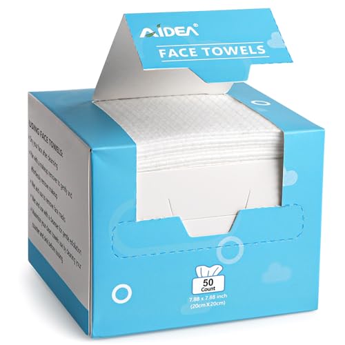 AIDEA Face Towels Disposable-50Ct, Facial Cleansing Wipes for Sensitive Skin, Facial Towelettes for Makeup Removing, Nursing, Travel, Dry Wipes Face Cloths - Image 1