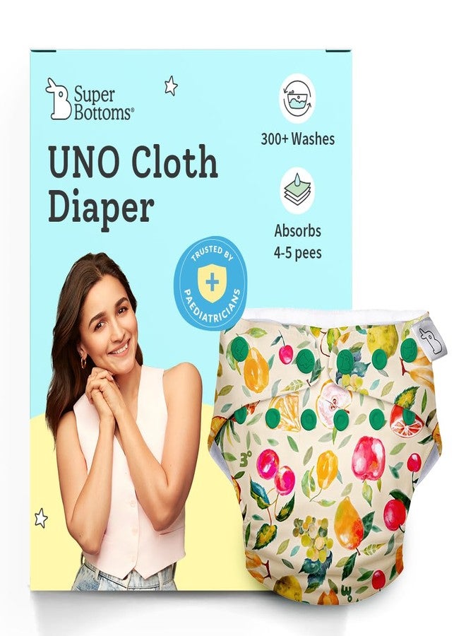 superbottoms UNO Freesize Premium Cloth Diaper for babies (3m-3y) + Organic Cotton Pad | Washable & Reusable 300+ Times | Superior Absorption | Waterproof | Super Soft & Gentle - Fruit-burst, 1 count - Image 1