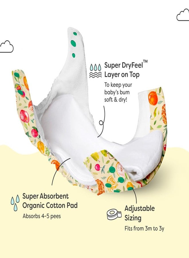 superbottoms UNO Freesize Premium Cloth Diaper for babies (3m-3y) + Organic Cotton Pad | Washable & Reusable 300+ Times | Superior Absorption | Waterproof | Super Soft & Gentle - Fruit-burst, 1 count - Image 3