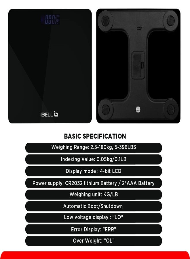 IBELL BS260M Digital Weighing Scale for Body Weight with 3-Year Warranty | Ultra-Light Tempered Glass Bathroom Scale (180 kg) - Image 2