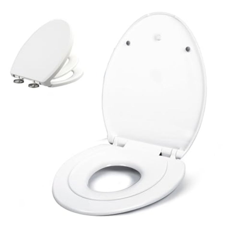2-in-1 Elongated Toilet Seat - Soft Close and Easy Clean - Built-In Toddler Seat for Potty Training - Little to Big Toilet Seat Attachment, Universal Toilet Seat, Dual Purpose Slow Drop Toilet Cover - Image 1
