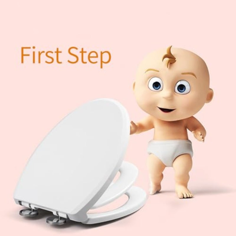 2-in-1 Elongated Toilet Seat - Soft Close and Easy Clean - Built-In Toddler Seat for Potty Training - Little to Big Toilet Seat Attachment, Universal Toilet Seat, Dual Purpose Slow Drop Toilet Cover - Image 2