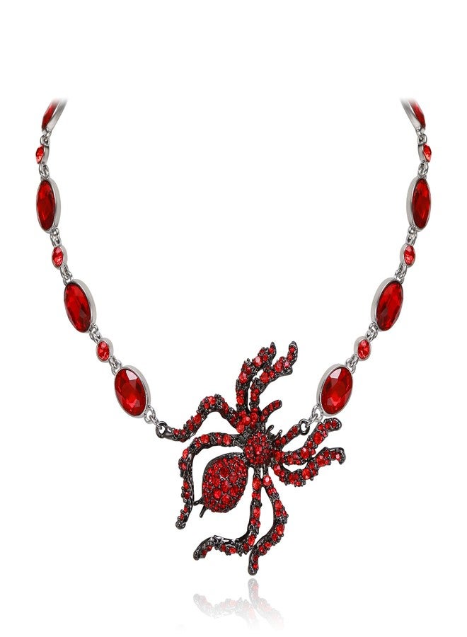 Flyonce Halloween Gothic Spider Necklace for Women, Red Rhinestone Crystal Tarantula Choker Necklaces Vintage Punk Goth Costume Jewelry Accessories for Mystic Vampire Cosplay Party - Image 1
