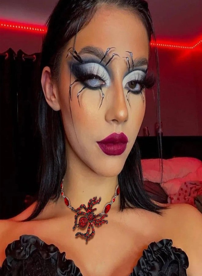 Flyonce Halloween Gothic Spider Necklace for Women, Red Rhinestone Crystal Tarantula Choker Necklaces Vintage Punk Goth Costume Jewelry Accessories for Mystic Vampire Cosplay Party - Image 2