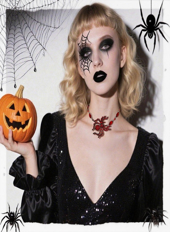 Flyonce Halloween Gothic Spider Necklace for Women, Red Rhinestone Crystal Tarantula Choker Necklaces Vintage Punk Goth Costume Jewelry Accessories for Mystic Vampire Cosplay Party - Image 3