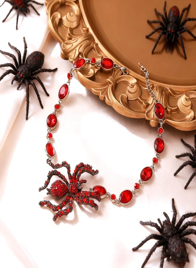 Flyonce Halloween Gothic Spider Necklace for Women, Red Rhinestone Crystal Tarantula Choker Necklaces Vintage Punk Goth Costume Jewelry Accessories for Mystic Vampire Cosplay Party - Image 5