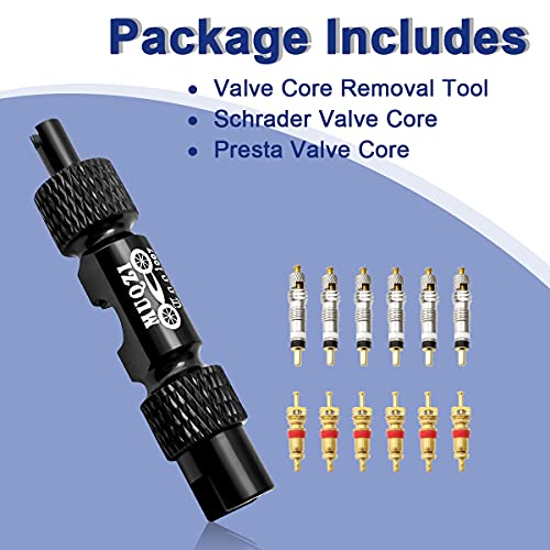MUQZI Valve Core Remover Tool Kits, Bike Valve Tool for Presta & Schrader, Tire Valve Repair Tool Kit, Including 6PCS Presta and 6PCS Schrader Valve Core, Black - Image 3