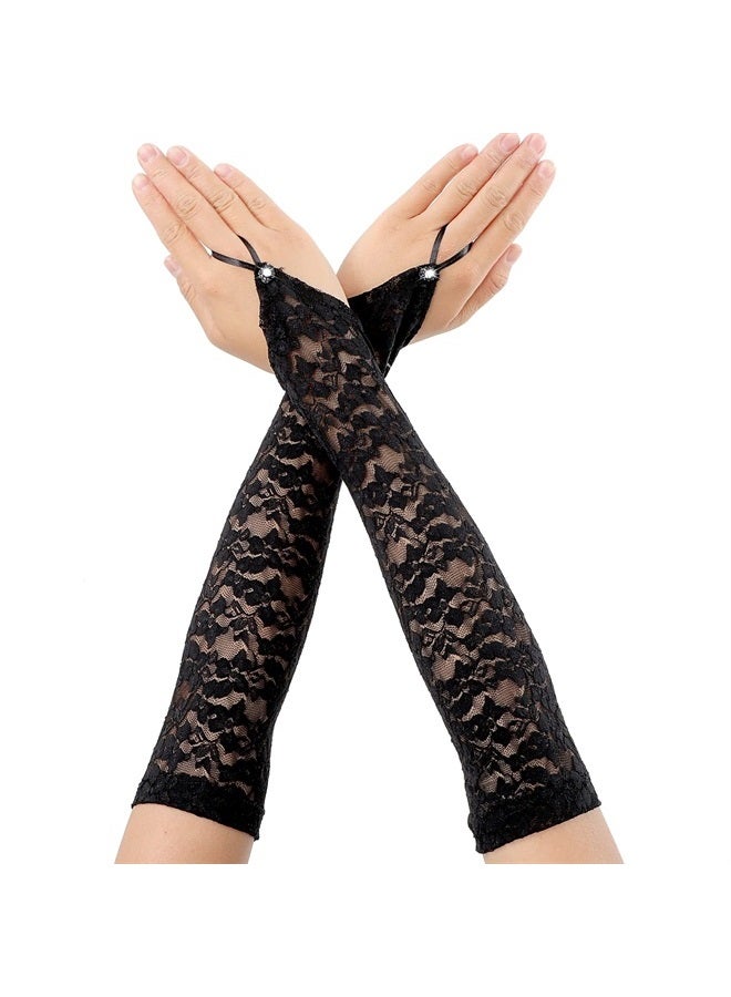 Yolev Long Fingerless Lace Gloves for Women Floral Lace Gloves Vintage Elbow Length Long Gloves for Wedding Dinner Parties (Black) - Image 1