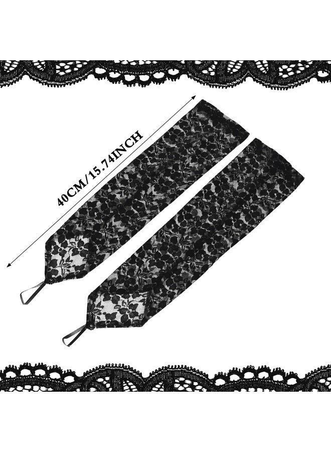 Yolev Long Fingerless Lace Gloves for Women Floral Lace Gloves Vintage Elbow Length Long Gloves for Wedding Dinner Parties (Black) - Image 2