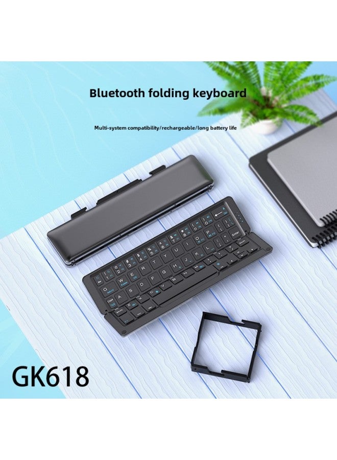 Geyes Direct Aluminum Alloy Wireless Bluetooth Folding Keyboard Explosions Special For Gifts-Color:Gray + Green Bracket-Product Type:Dual Channel - Image 2