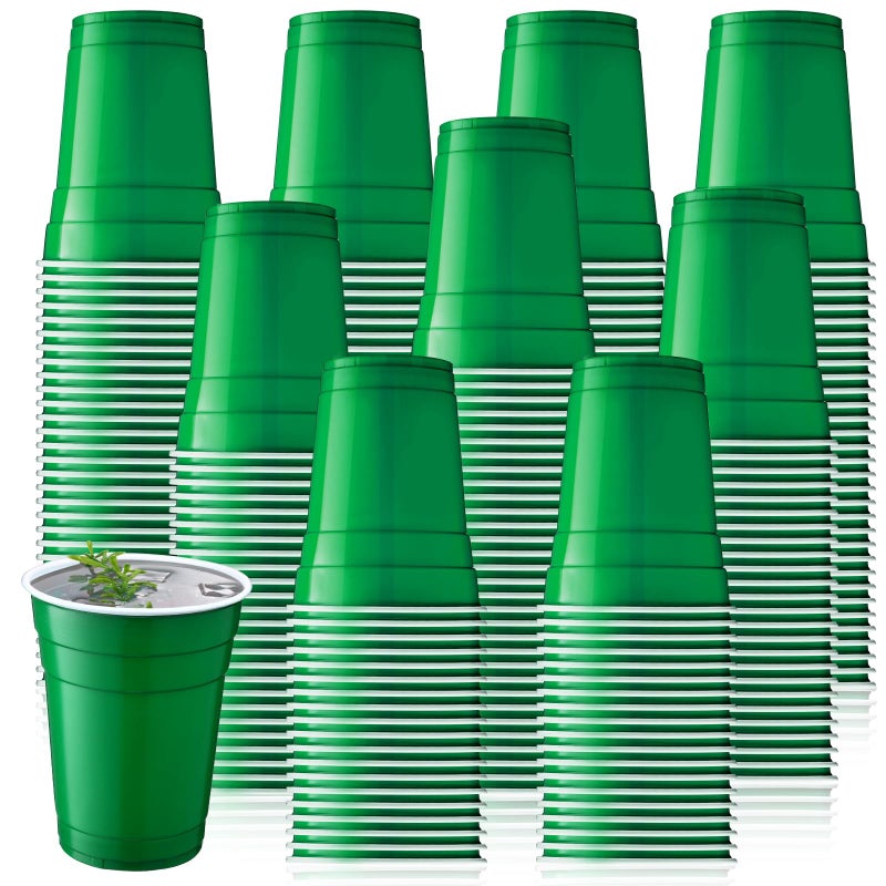 Zopeal 200 Count 18 Ounce Plastic Disposable Cups Beverage Drinking Heavy Duty Large Party Cold Drink Plastic Cups for Birthday Graduation Halloween Drinks Soda Punch Barbecues PicnicsGreen