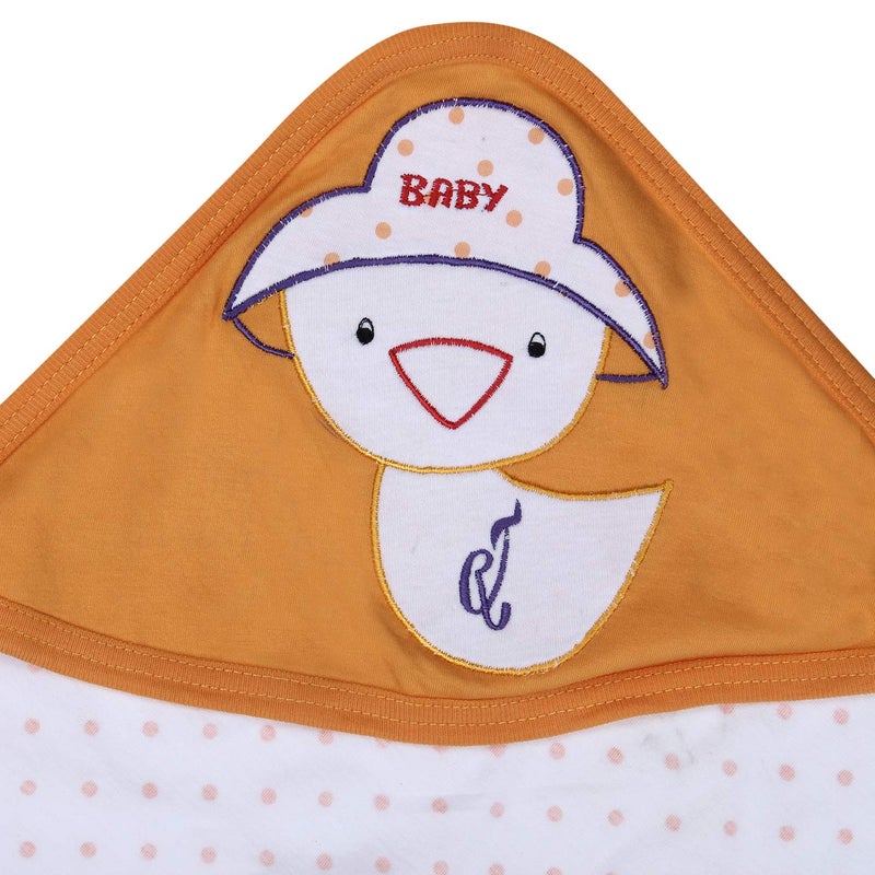 superminis Cotton Single Layered Polka Dot Printed Blanket Cum Wrapping Sheet Cum Baby Towel with Embroidered Hood for Babies (Pack of 2, Blue/Orange) - Image 4