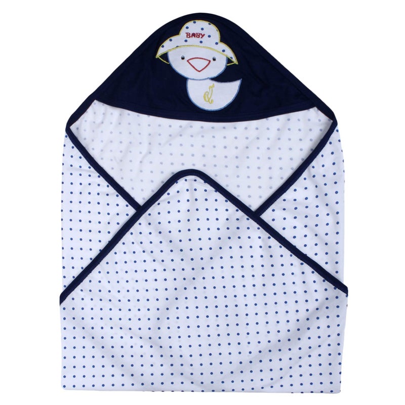 superminis Cotton Single Layered Polka Dot Printed Blanket Cum Wrapping Sheet Cum Baby Towel with Embroidered Hood for Babies (Pack of 2, Blue/Orange) - Image 2