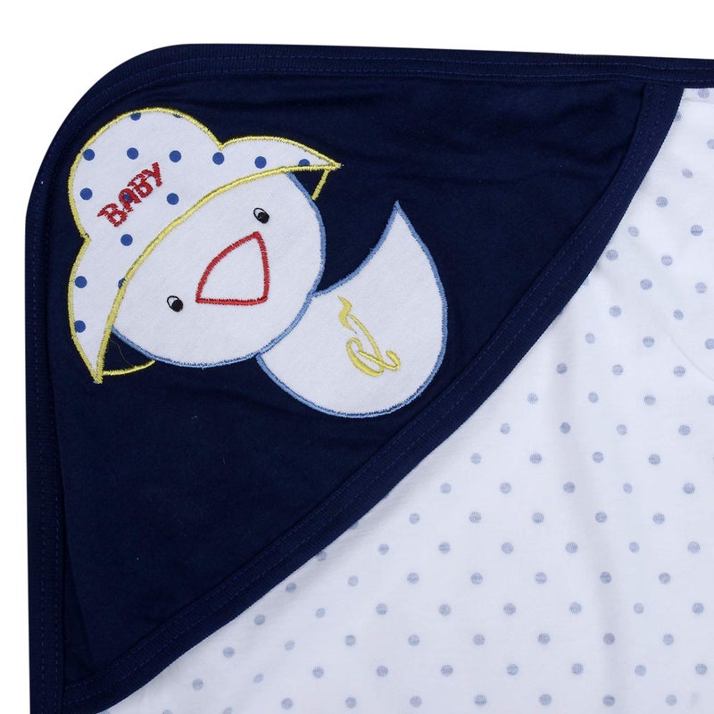 superminis Cotton Single Layered Polka Dot Printed Blanket Cum Wrapping Sheet Cum Baby Towel with Embroidered Hood for Babies (Pack of 2, Blue/Orange) - Image 5