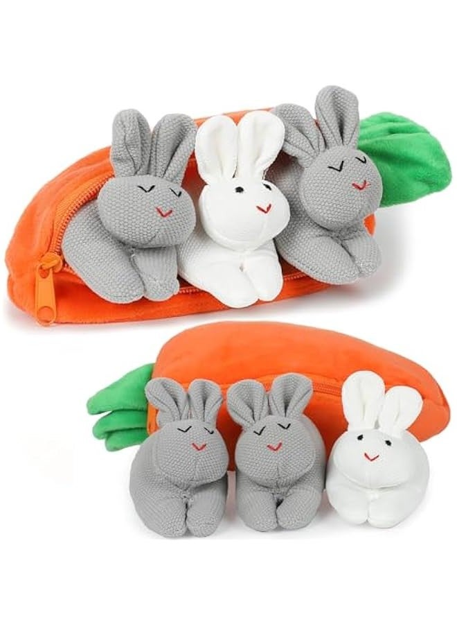 Hide and Seek Plush Bunnies in Carrot Pouch, Bunnies Stuffed Animal with Zipper Pouch,3  Rabbit and Carrot Purse Toy  - Image 1