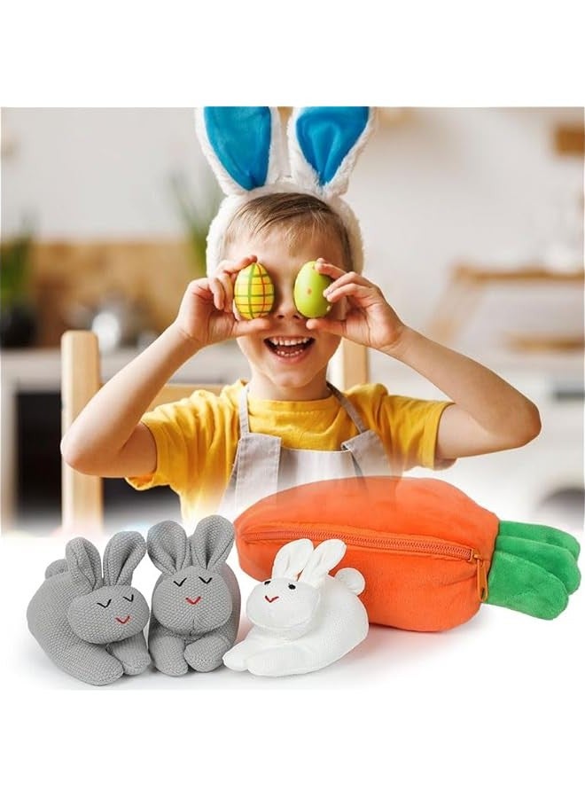Hide and Seek Plush Bunnies in Carrot Pouch, Bunnies Stuffed Animal with Zipper Pouch,3  Rabbit and Carrot Purse Toy  - Image 2