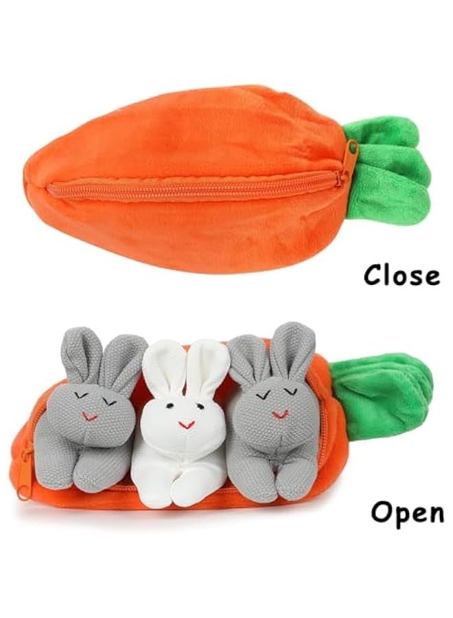 Hide and Seek Plush Bunnies in Carrot Pouch, Bunnies Stuffed Animal with Zipper Pouch,3  Rabbit and Carrot Purse Toy  - Image 3