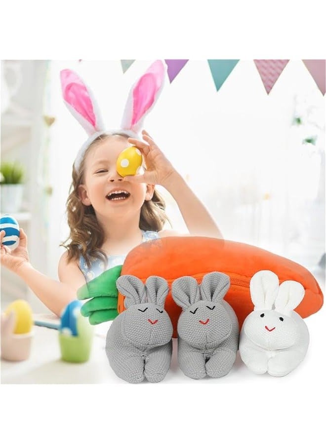 Hide and Seek Plush Bunnies in Carrot Pouch, Bunnies Stuffed Animal with Zipper Pouch,3  Rabbit and Carrot Purse Toy  - Image 4