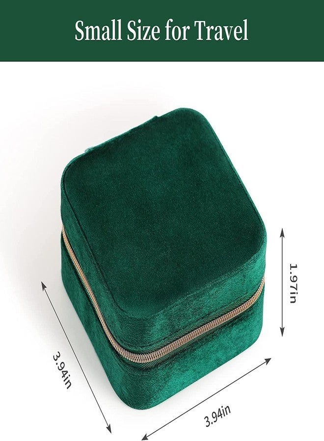 TRENDERA | Mini Velvet Travel Jewelry Storage Case, Jewelry Organizer Box For Girls & Women, Small Jewelry Organiser Storage For Rings, Earrings, Necklace, Bracelets (Pack Of 1) (Green) - Image 3
