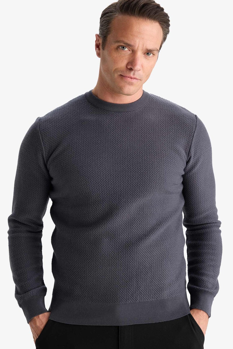 DeFacto Grey Man Standard Fit Crew Neck Knitwear Pullover Casual - Image 1