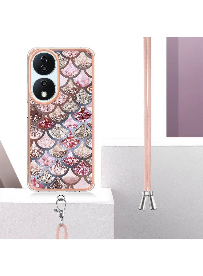S-TOP Case For Honor X7b 4G / 5G Electroplating Pattern IMD TPU Shockproof Case with Neck Lanyard - Image 3