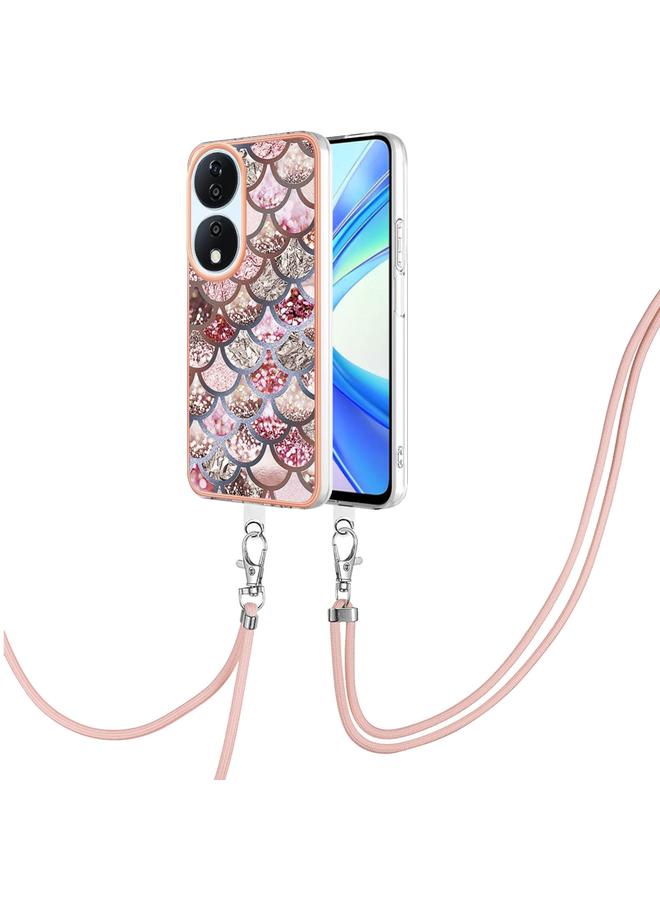 S-TOP Case For Honor X7b 4G / 5G Electroplating Pattern IMD TPU Shockproof Case with Neck Lanyard - Image 1