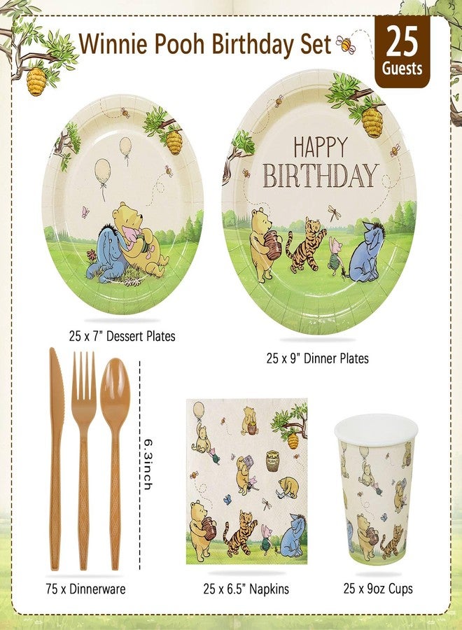Heboland Winnie Birthday Decorations Plates Set, 175PCS Classic Pooh Happy Birthday Plates Cups Napkins Cutlery for 25 Guests - Image 3