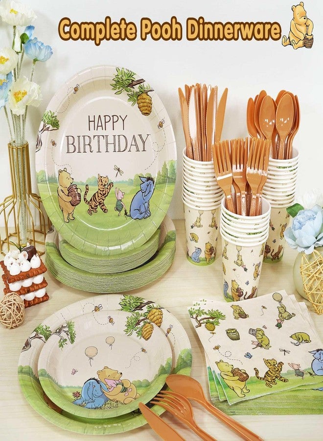 Heboland Winnie Birthday Decorations Plates Set, 175PCS Classic Pooh Happy Birthday Plates Cups Napkins Cutlery for 25 Guests - Image 5