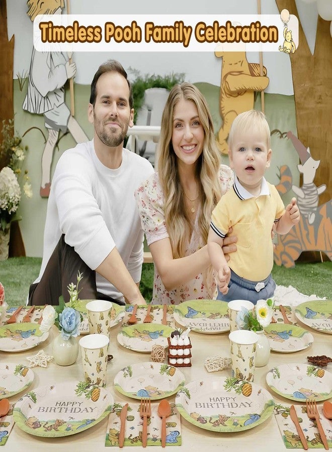 Heboland Winnie Birthday Decorations Plates Set, 175PCS Classic Pooh Happy Birthday Plates Cups Napkins Cutlery for 25 Guests - Image 4