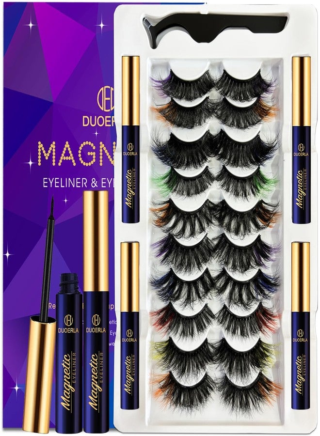 DEL DUOERLA DUOERLA Magnetic Eyelashes 8D Luxury Volume Fluffy Colored Eyelashes Magnetic Lashes with Eyeliner Kit, Cat-Eye 18-23MM Long Cruelty-Free&Vegan 10 Pairs - Image 1
