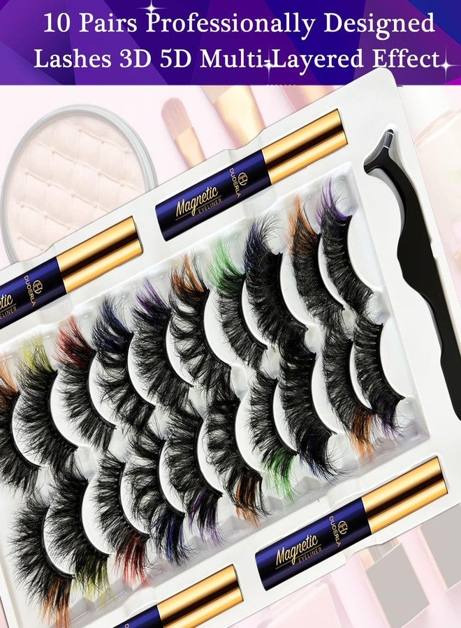 DEL DUOERLA DUOERLA Magnetic Eyelashes 8D Luxury Volume Fluffy Colored Eyelashes Magnetic Lashes with Eyeliner Kit, Cat-Eye 18-23MM Long Cruelty-Free&Vegan 10 Pairs - Image 2
