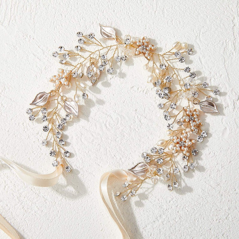 SWEETV Flower Girl Headband for Wedding, Baby Girl Flower Pearl Hair Piece, Gold Headpiece for Birthday Party, Photography - Image 4