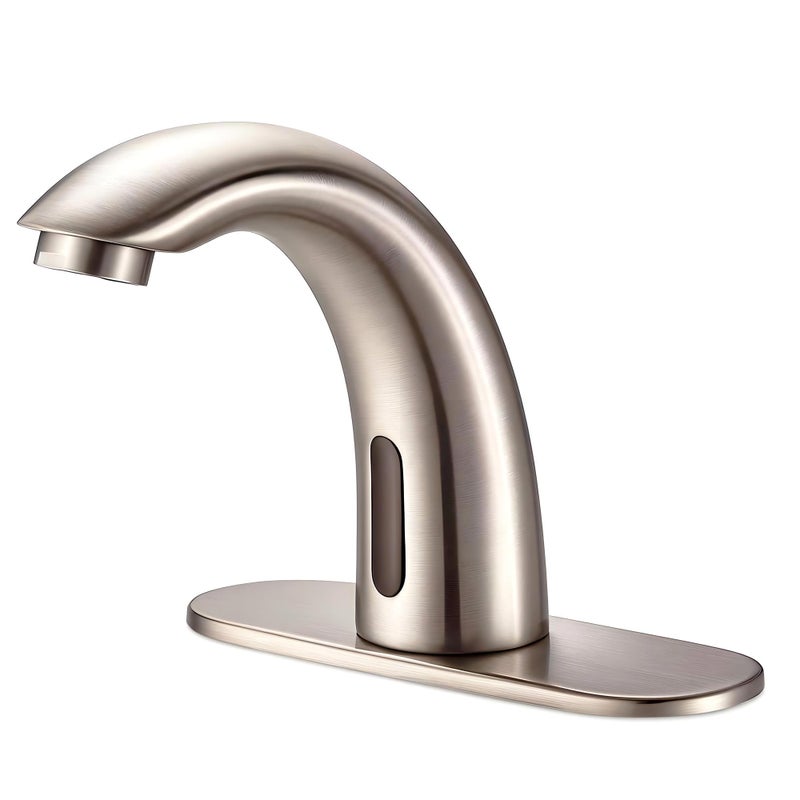Yodel Faucet Touchless Bathroom Sink Faucet Automatic Motion Sensor Restroom Toilet Faucet Battery Operated for Commercial Lavatory Brushed Nickel