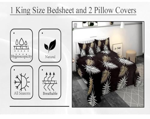 Temoli Premium Warm Flannel Velvet Flat Bedsheet King Size 90" x 100" with 2 Pillow Covers – Soft Winter Bedsheet for Double Bed, Leaf Brown Design - Image 4