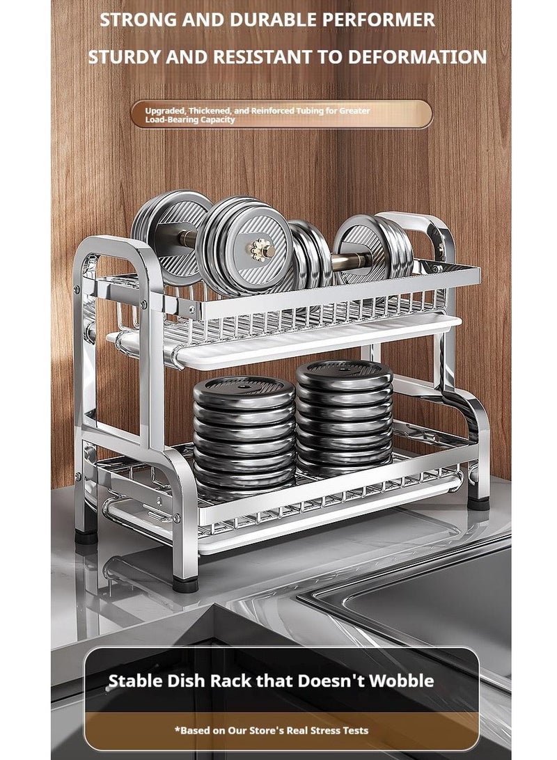 Large 304 Stainless Steel Dish Drying Rack, Large 2-Tier Dish Drying Stand for Kitchen Counter, 304 Stainless Steel Kitchen Dish Utensil Drying Stand (SUS304 Premium Edition)  - Image 3