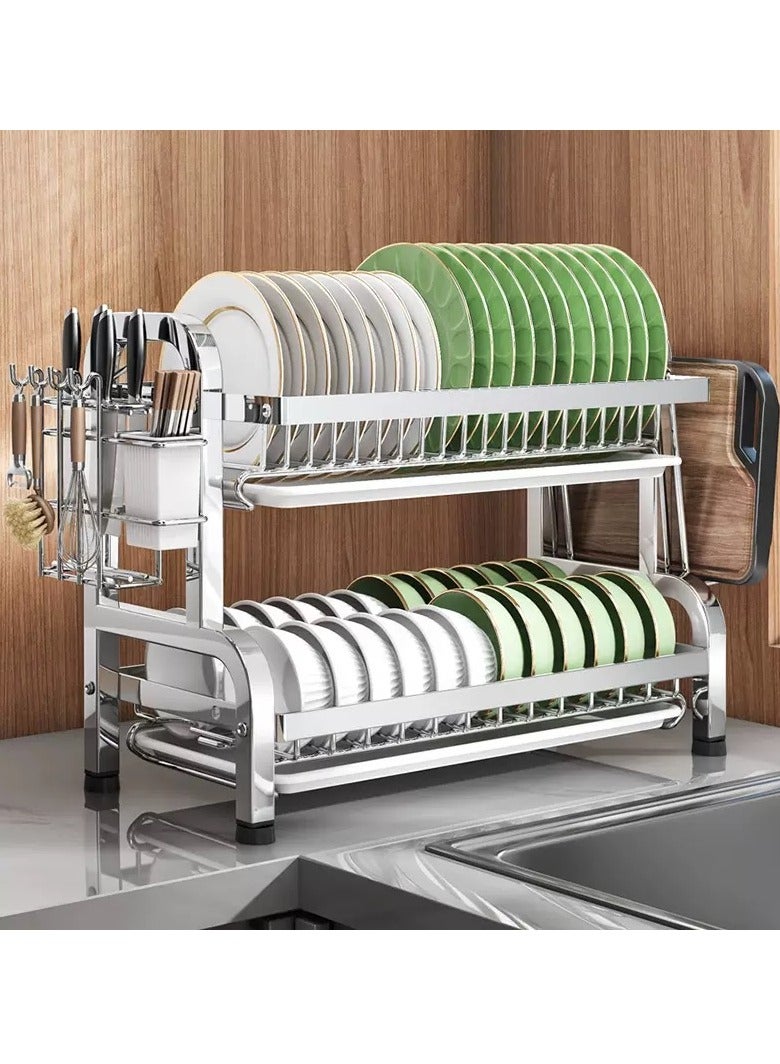 Large 304 Stainless Steel Dish Drying Rack, Large 2-Tier Dish Drying Stand for Kitchen Counter, 304 Stainless Steel Kitchen Dish Utensil Drying Stand (SUS304 Premium Edition)  - Image 1