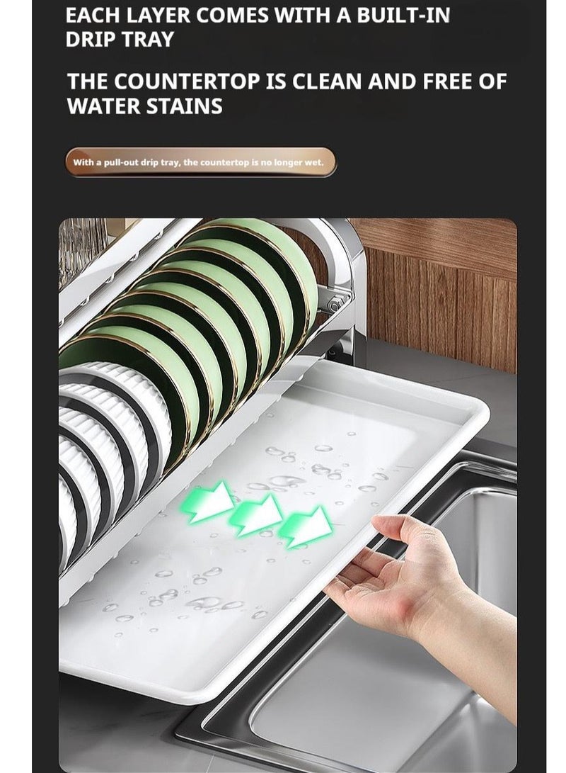 Large 304 Stainless Steel Dish Drying Rack, Large 2-Tier Dish Drying Stand for Kitchen Counter, 304 Stainless Steel Kitchen Dish Utensil Drying Stand (SUS304 Premium Edition)  - Image 2