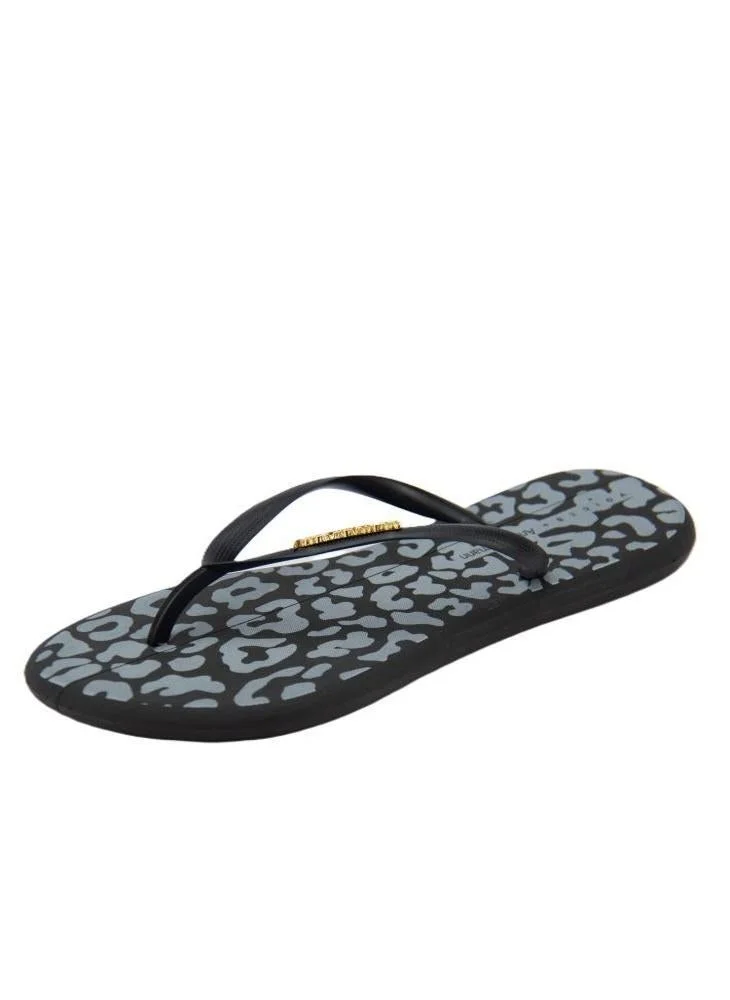 Voices Boat Animal  Women'S Flip Flops With Printed Sole Design And Matching Brand Design Strap - Black