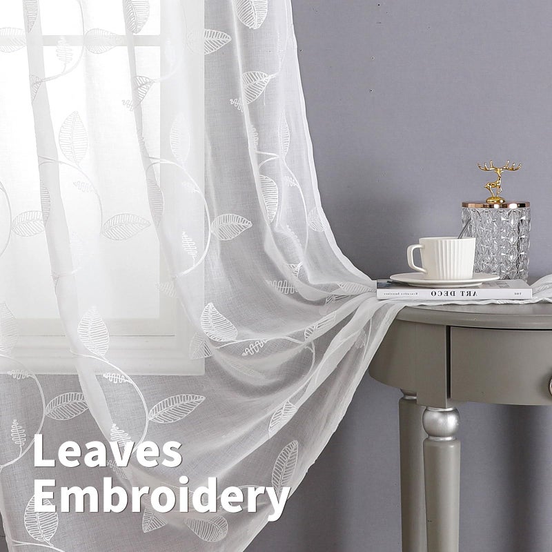 BGment بجلات أبيض الستائر الشفافة 72 بوصة الطول لغرفة النوم تصفية ترشيح ورقة مطرزة نصف شفاف فوي الكتان جروميت الستائر نافذة خصوصية لغرفة المعيشة 2 لوحات 42 × 72 بوصة - Image 3