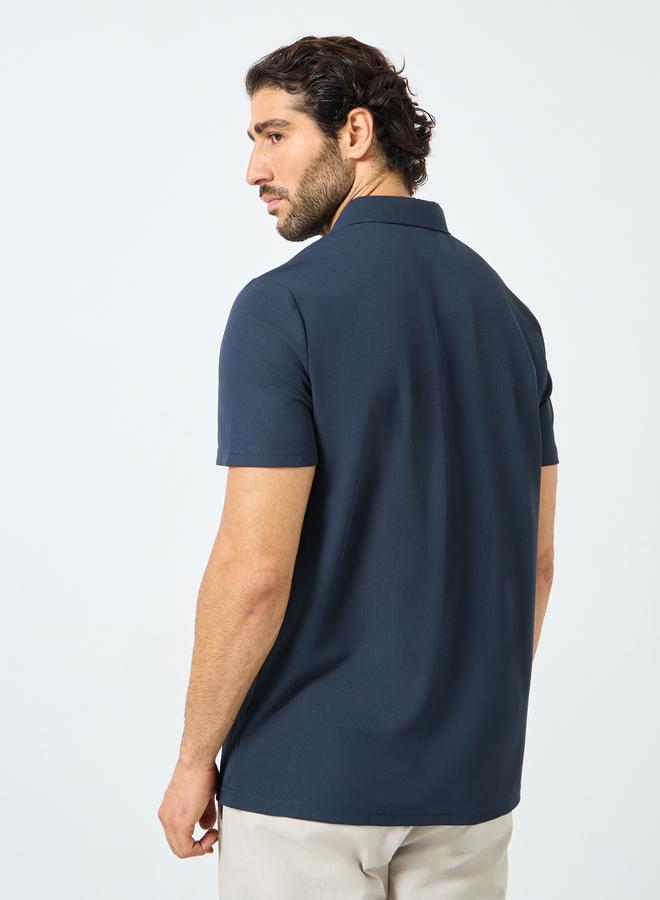 Styli Men Navy Blue Solid Regular Fit Polo - Image 4