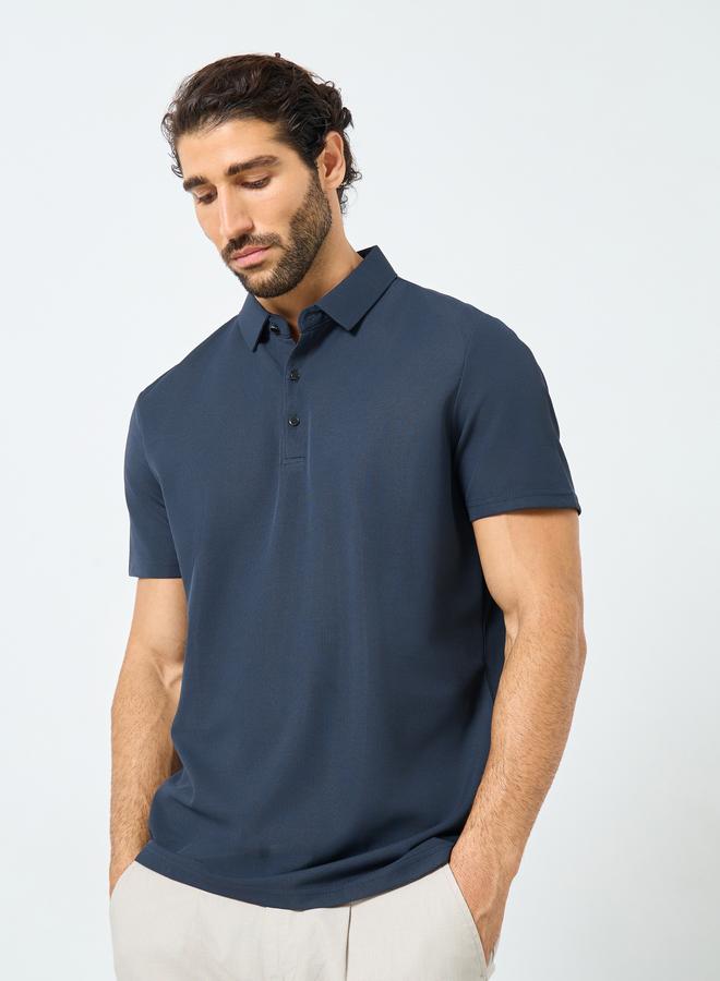 Styli Men Navy Blue Solid Regular Fit Polo - Image 1