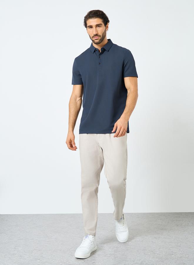 Styli Men Navy Blue Solid Regular Fit Polo - Image 2