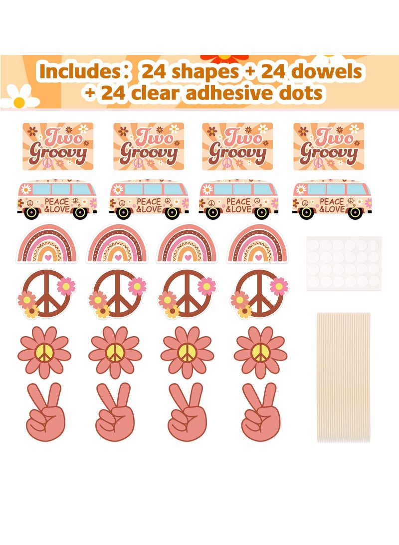 SYOSI Two Groovy Party Table Toppers for Boho Birthday Party Decorations Hippie Party Centerpieces Sticks with Daisy Groovy Sign 60s Hippie Theme Birthday Supplies - Image 4